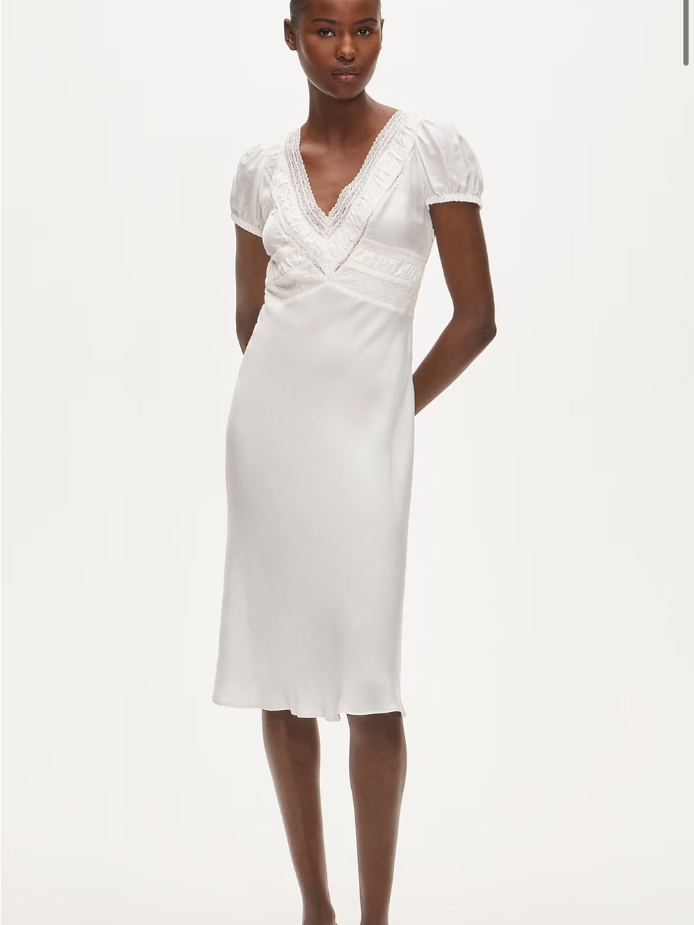 J. Crew Ivory Satin Slip with Lace Trim